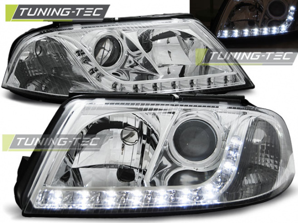 LED Tagfahrlicht Design Scheinwerfer für VW Passat 3BG 00-05 chrom